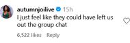 Another user does not want to see the couple's videos (image via @autumnjoilive on Instagram)